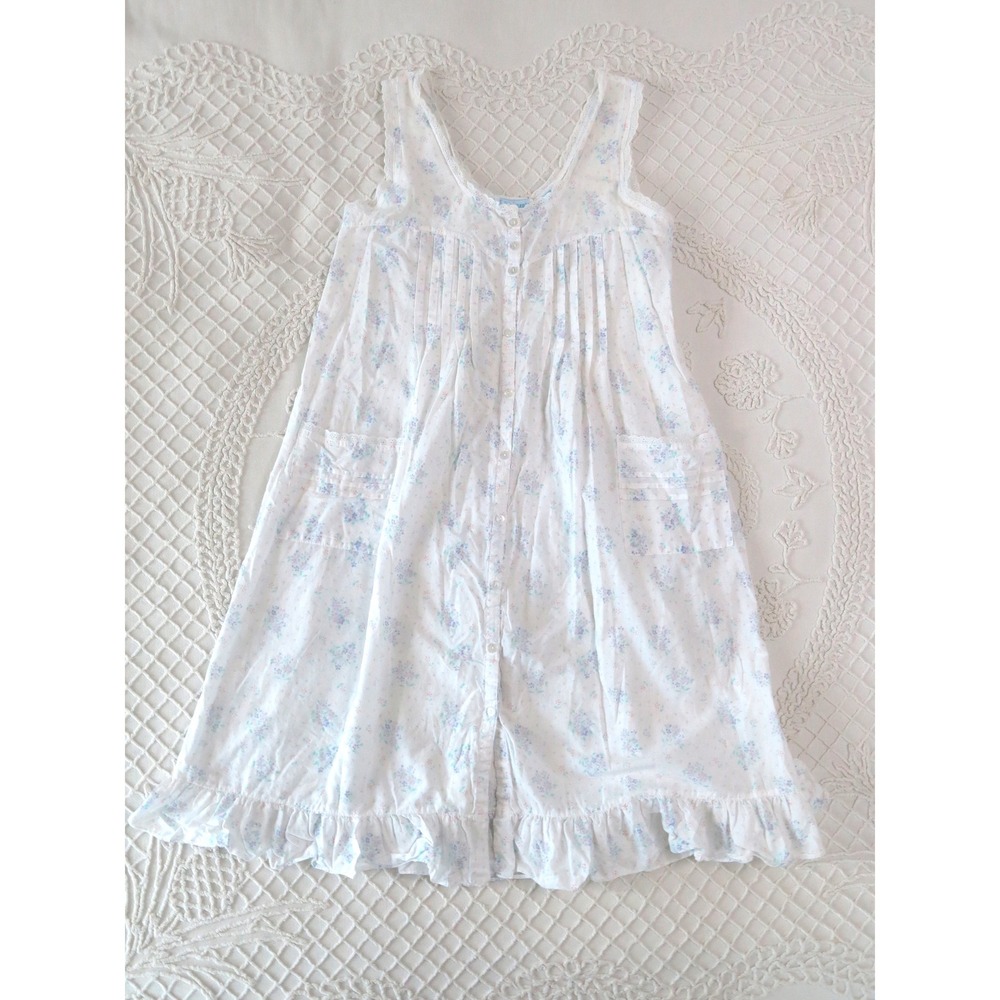 Enticements Vintage Cotton Floral Nightgown Sleeveless Lace Ruffle M Cottage